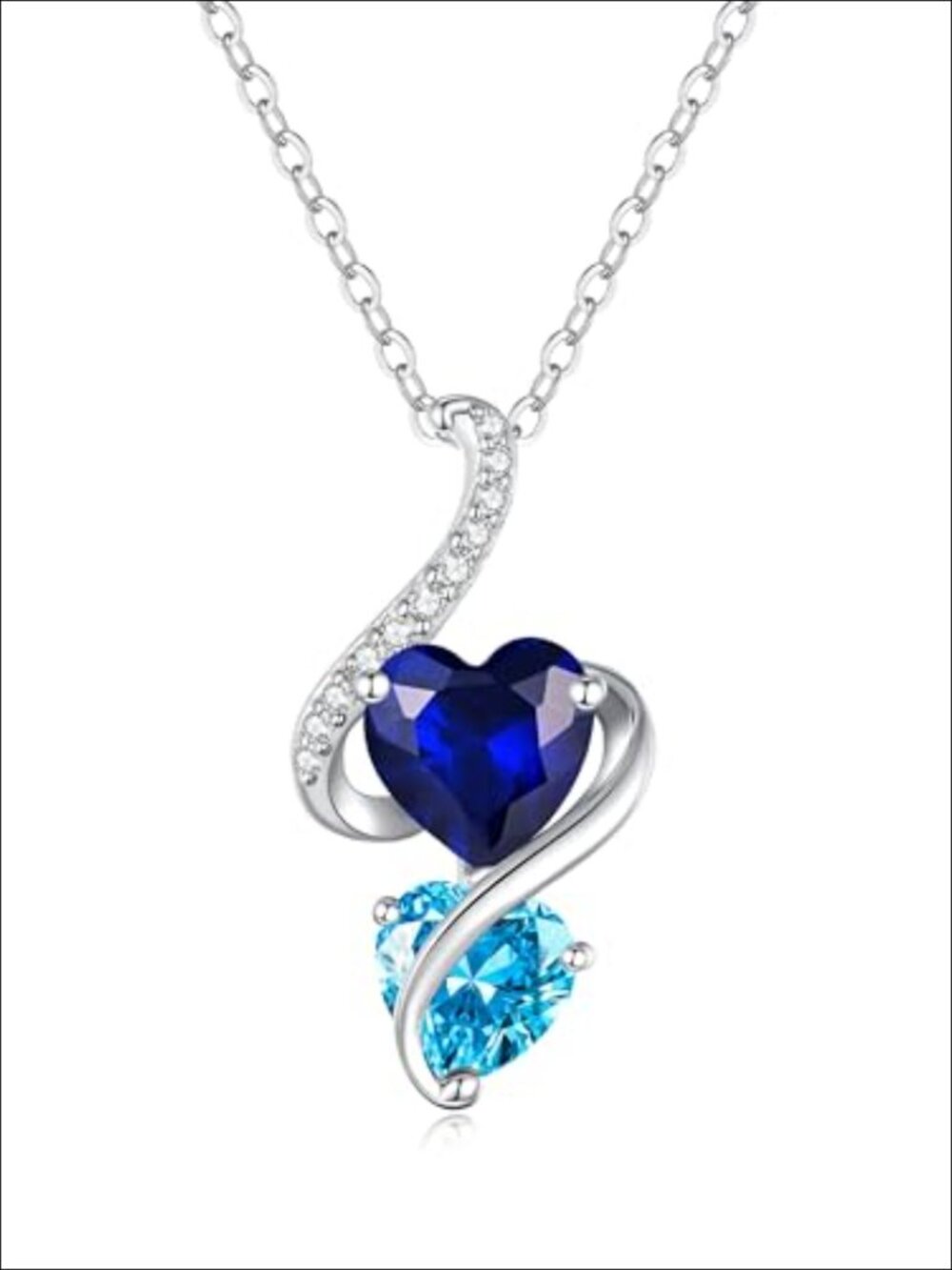 Double Heart Birthstone Necklace 925 Sterling Silver Pendant Jewelry Gift for